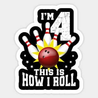 Bowling 4th Birthday Bday Party Kids 4 years Old Bowler Sticker